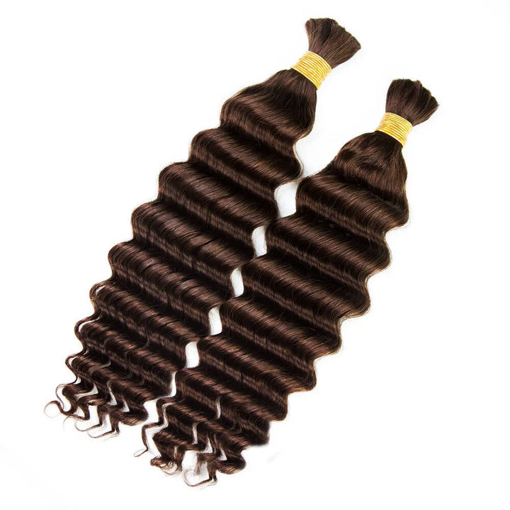 #4 Dark Brown Double Drawn Bulk Human Hair For Braiding Deep Wave