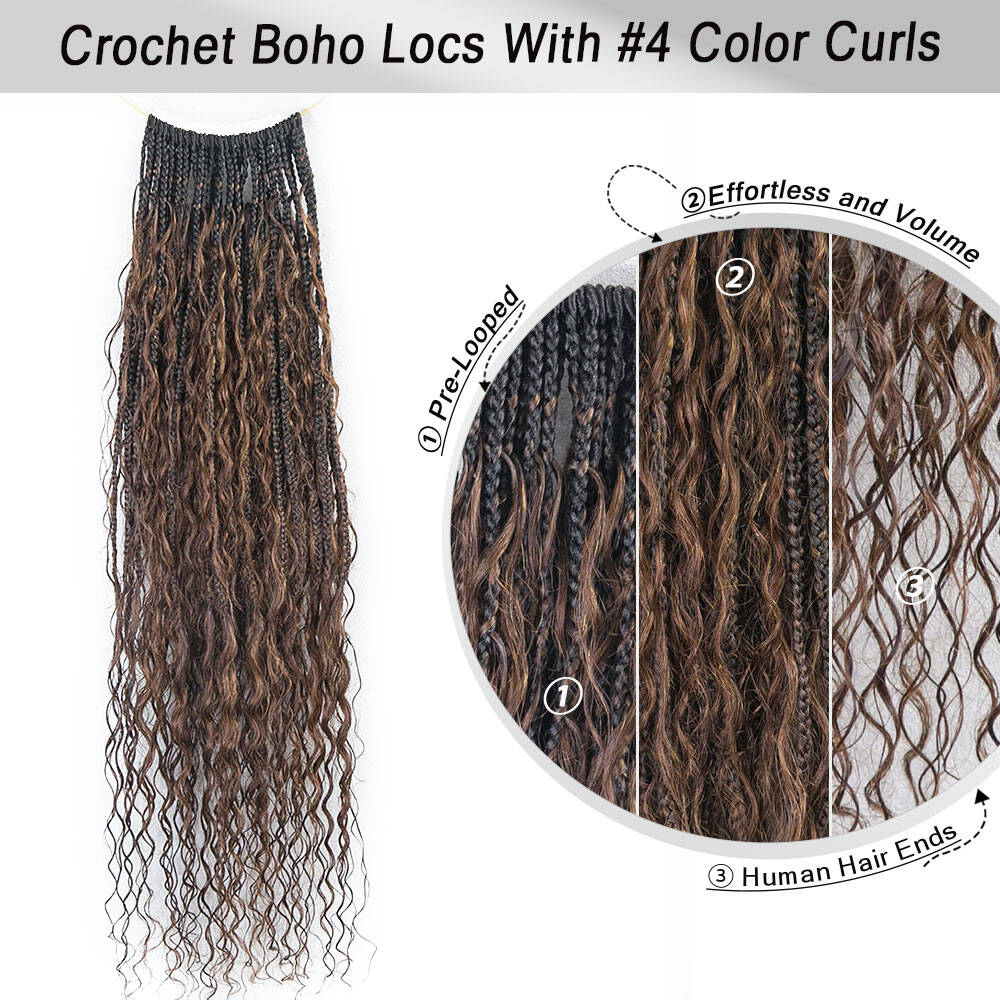 EAYON #T1B/4 Color Crochet Boho Box Braids  24 Inch