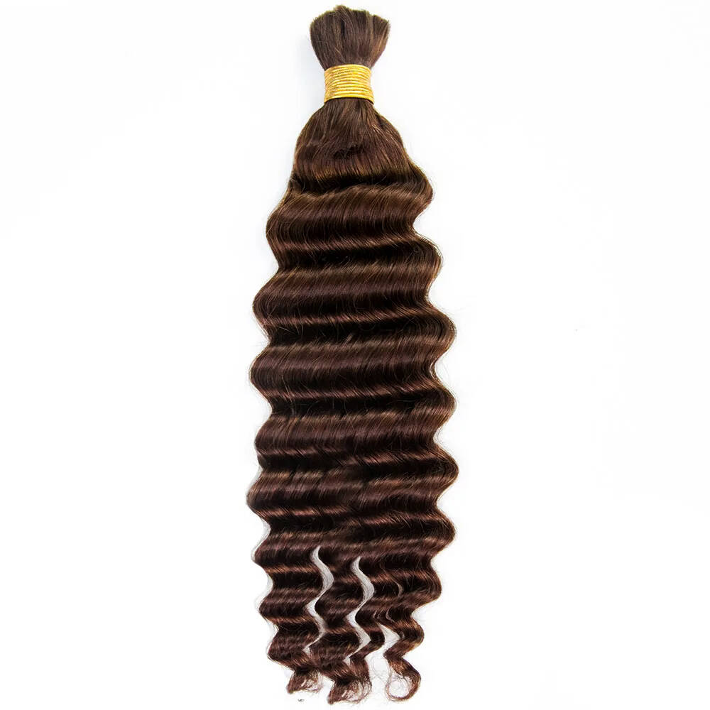 #4 Dark Brown Double Drawn Bulk Human Hair For Braiding Deep Wave