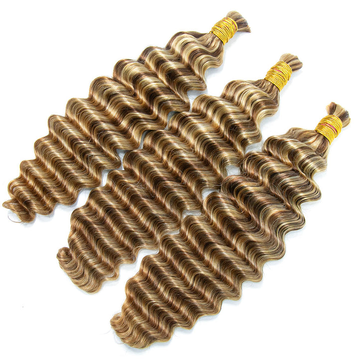 Blend #27/30/613 Double Drawn Bulk Human Braiding Hair Deep Wave3