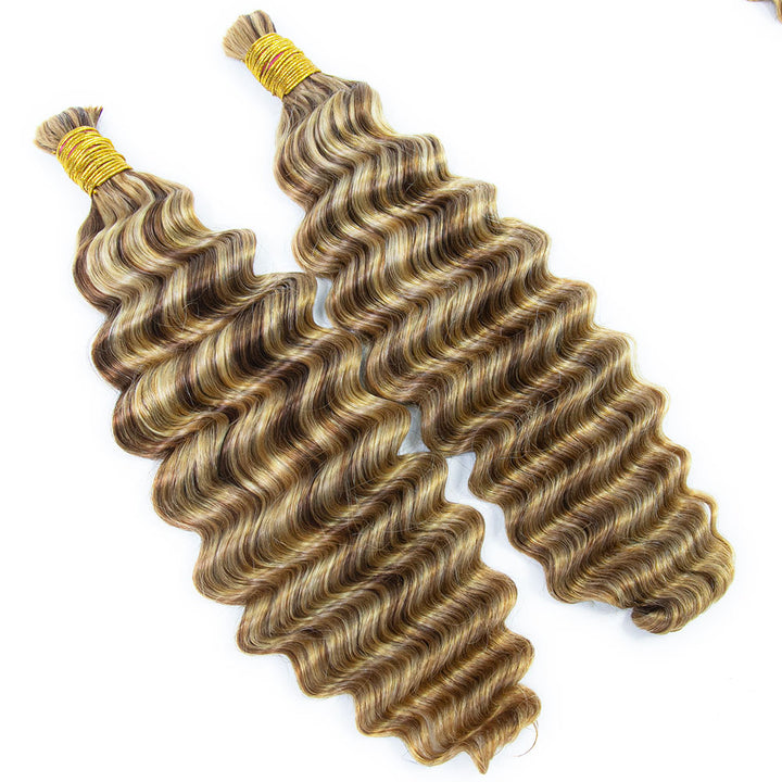 Blend #27/30/613 Double Drawn Bulk Human Braiding Hair Deep Wave5