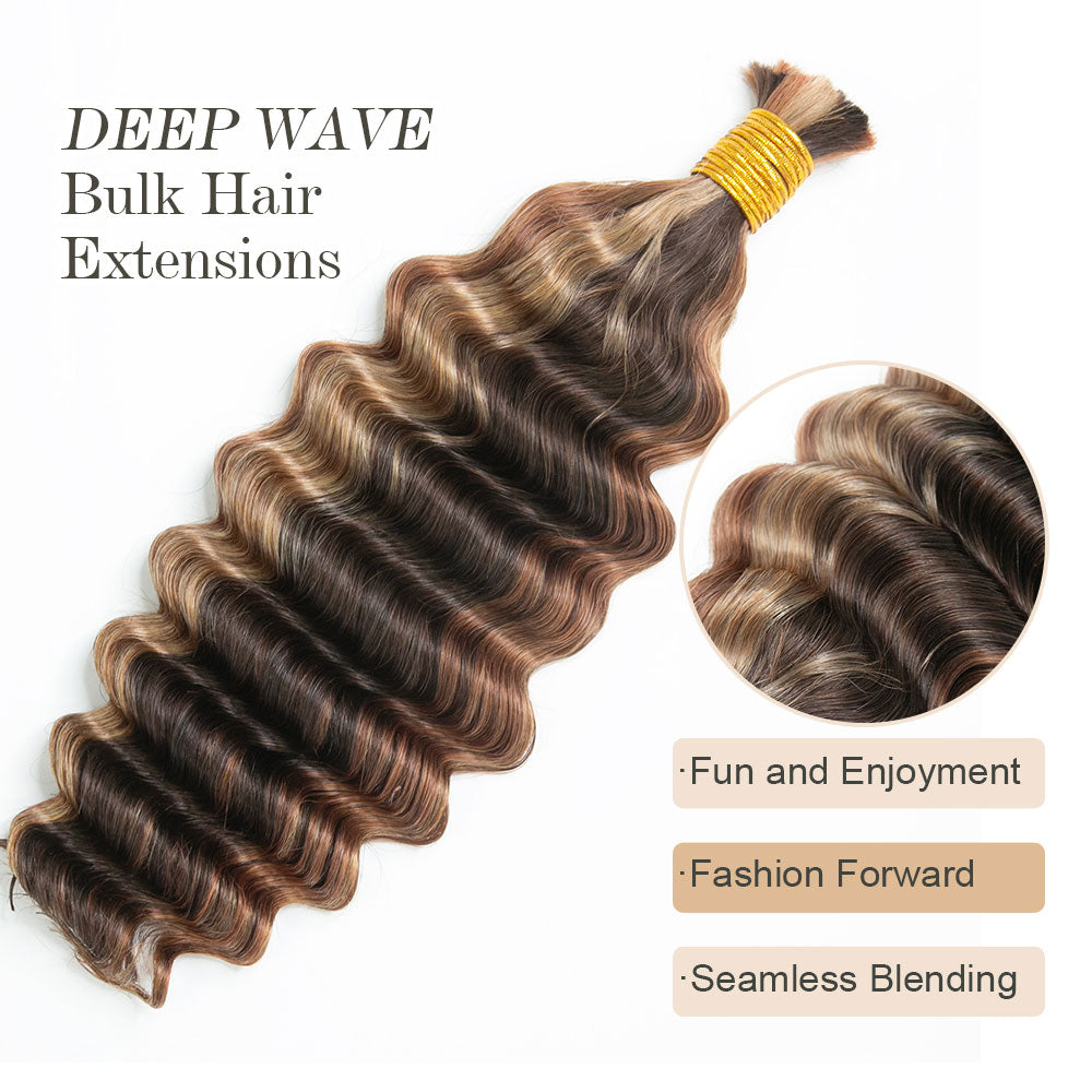 Blend #4/27/30 Double Drawn Bulk Human Braiding Hair Deep Wave2