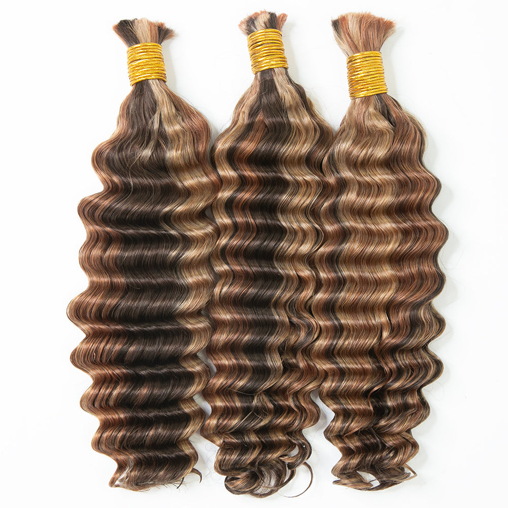 Blend #4/27/30 Double Drawn Bulk Human Braiding Hair Deep Wave5
