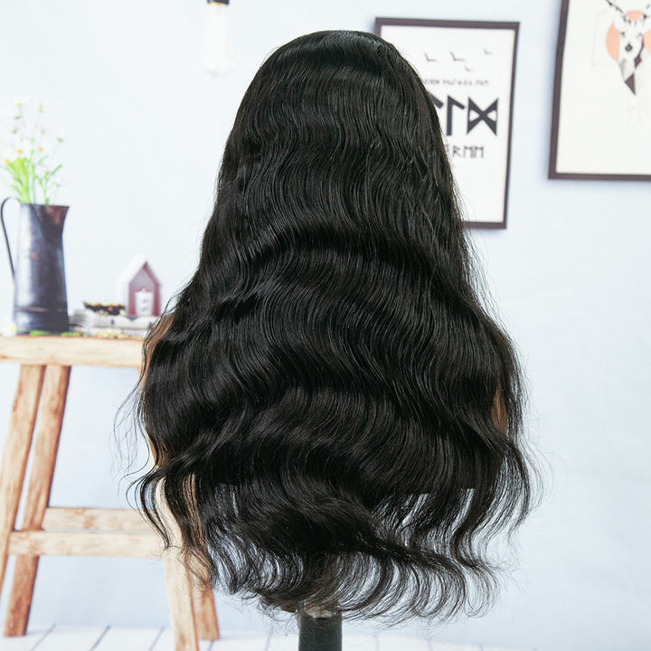 Body Wave 3/4 Half Wig Drawstring Flip Over Human Hair Wig5