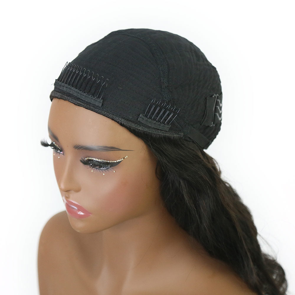 Body Wave 3/4 Half Wig Drawstring Flip Over Human Hair Wig6