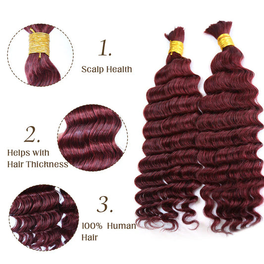 Bulk Human Hair For Braiding Burgundy Deep Wave