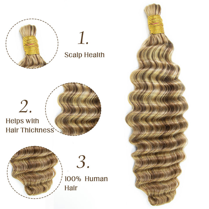 Bulk Human Hair For Braiding 27/30/613# Deep Wave Extension