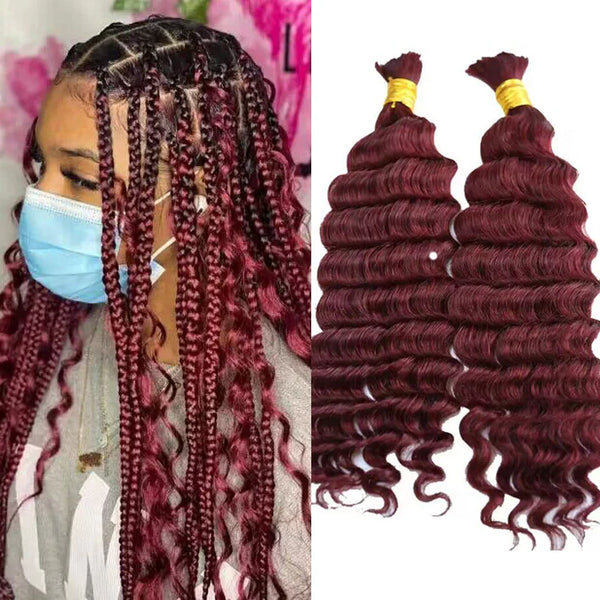 NWT 18” newest Premium Bulk 100% Human Hair Braiding hair lot of 2- color Burgundy