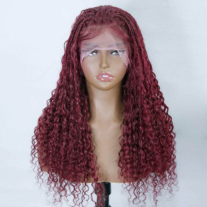 Burgundy Transparent Lace 100% Human Hair Braided Wig With Baby Hair