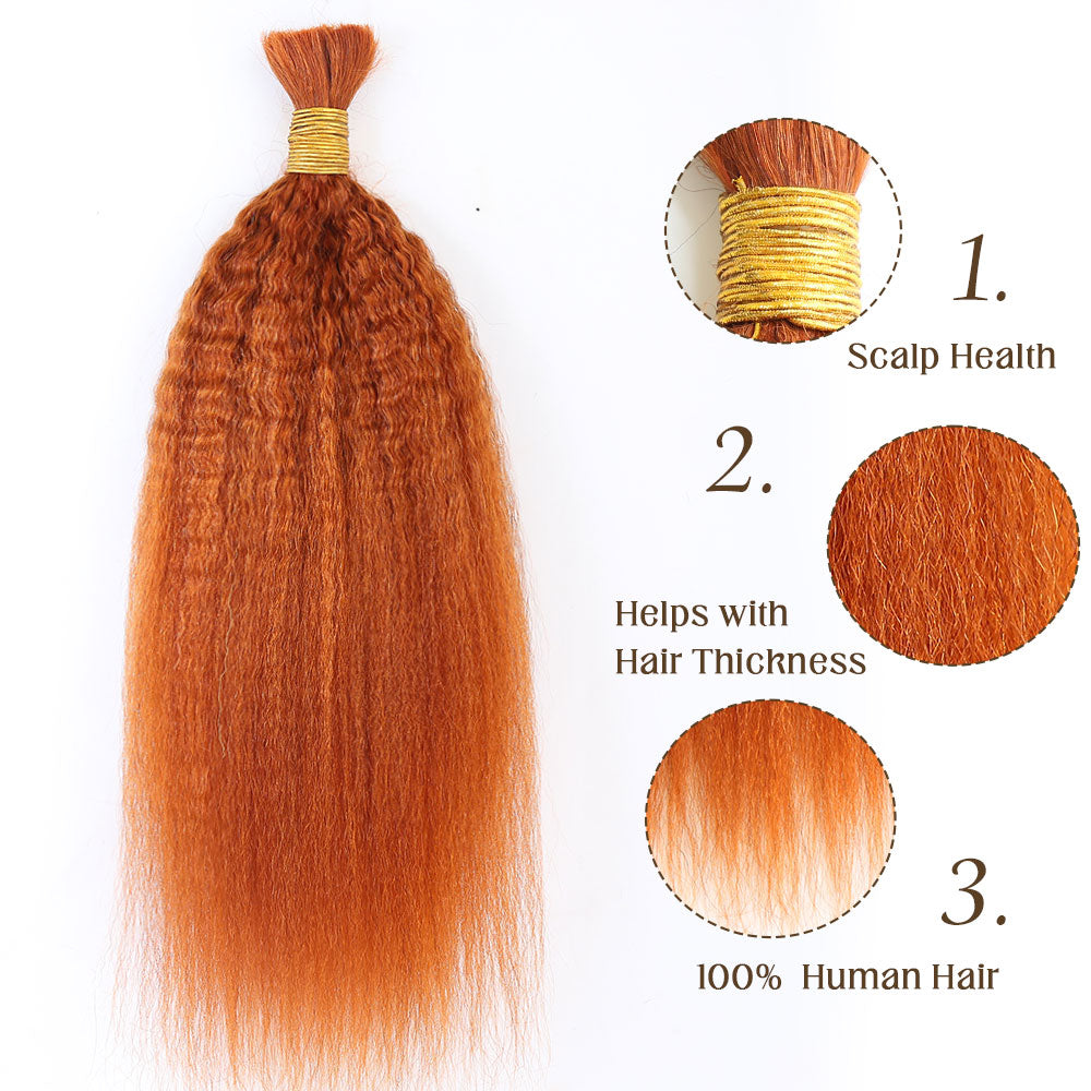 Bulk Human Hair For Braiding #350 Ginger Kinky Straight