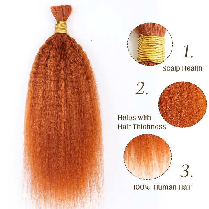 Bulk Human Hair For Braiding #350 Ginger Kinky Straight