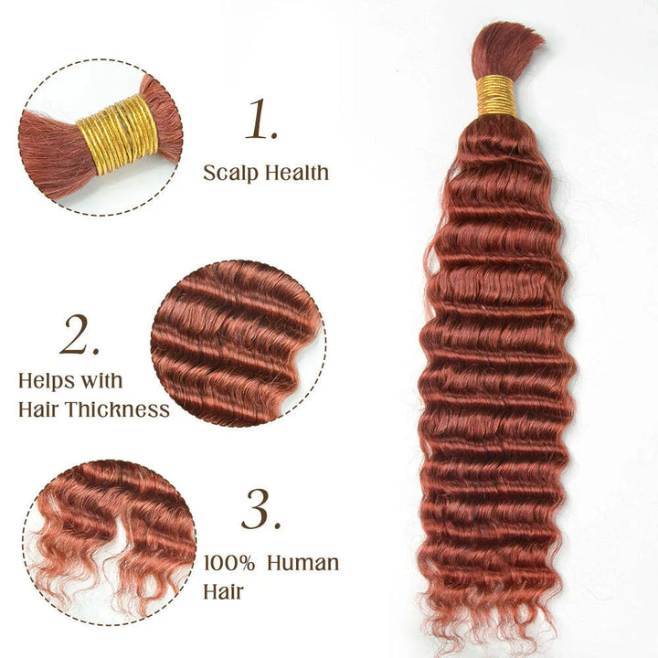 Dark Ginger 350 Color Deep Wave Bulk Human Hair For Braiding