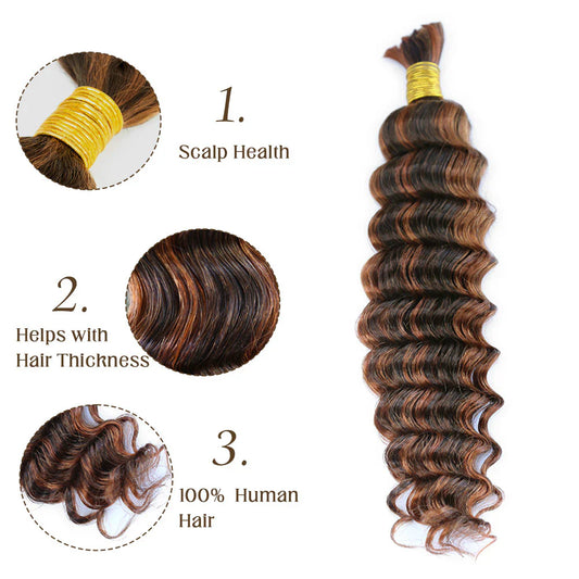 Bulk Human Hair For Braiding #D4/30 Deep Wave