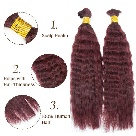 Bulk Human Hair For Braiding #BURGUNDY Wet and Wavy