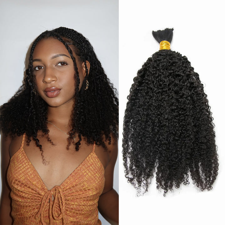 Double Drawn Bulk Human Braiding Hair Tight Curly