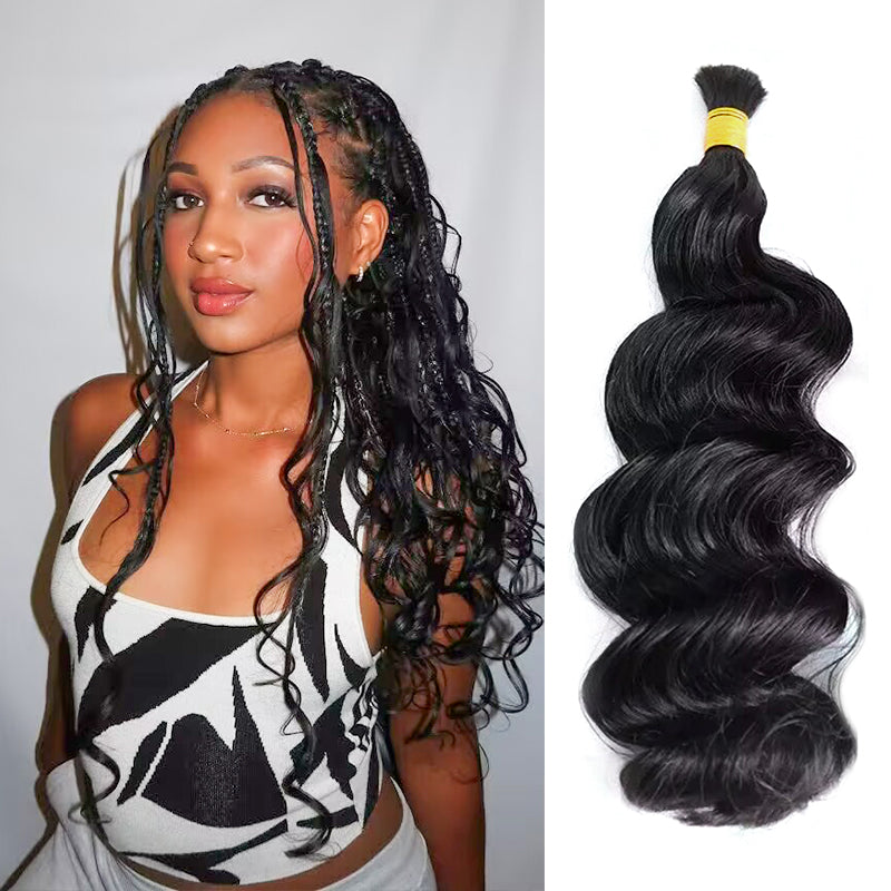 Double Drawn Bulk  Human Braiding Hair  Loose Wave