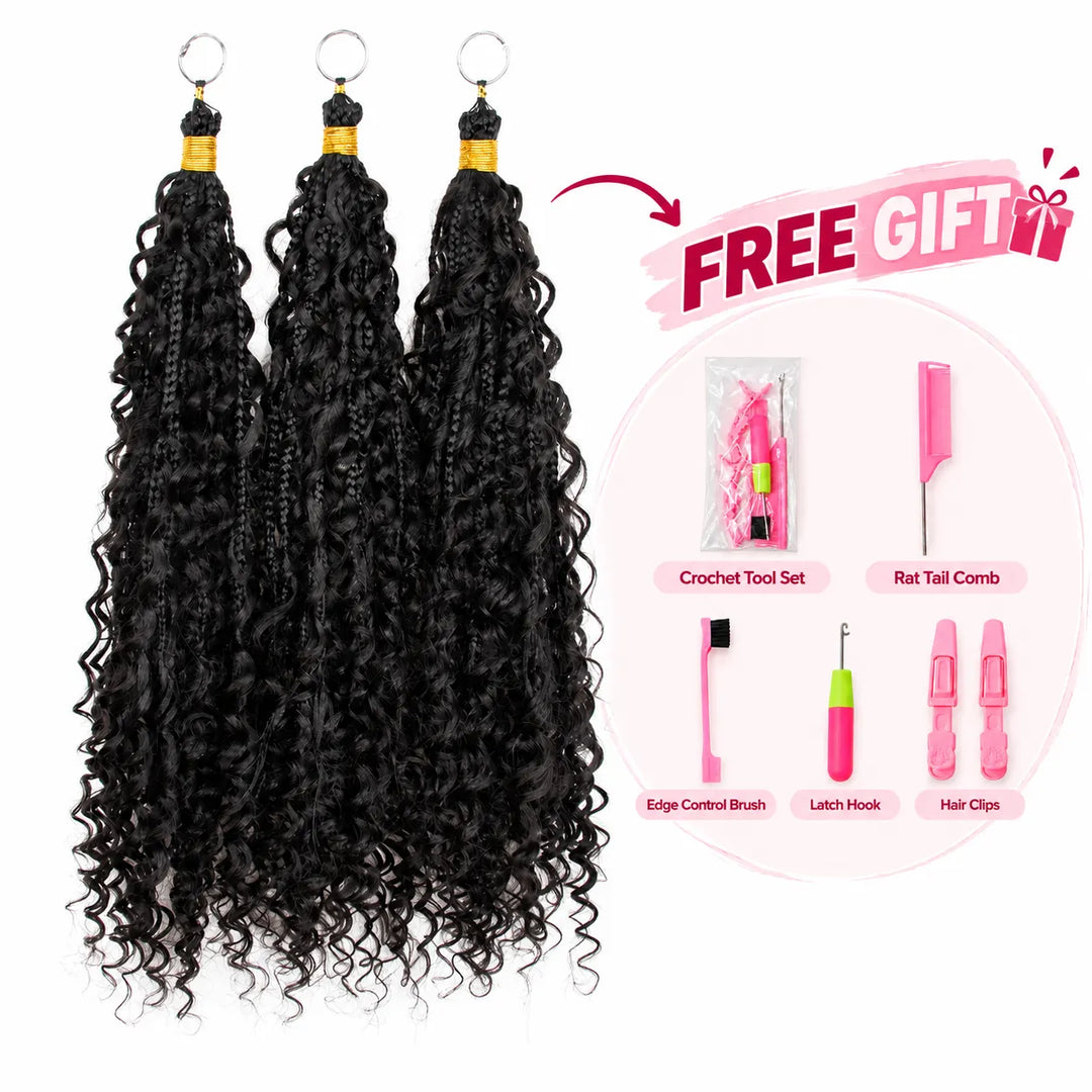 Eayon 2-in-1 Double Drawn Pre-Braided Miracle Knots with Human Hair Curls with free gift