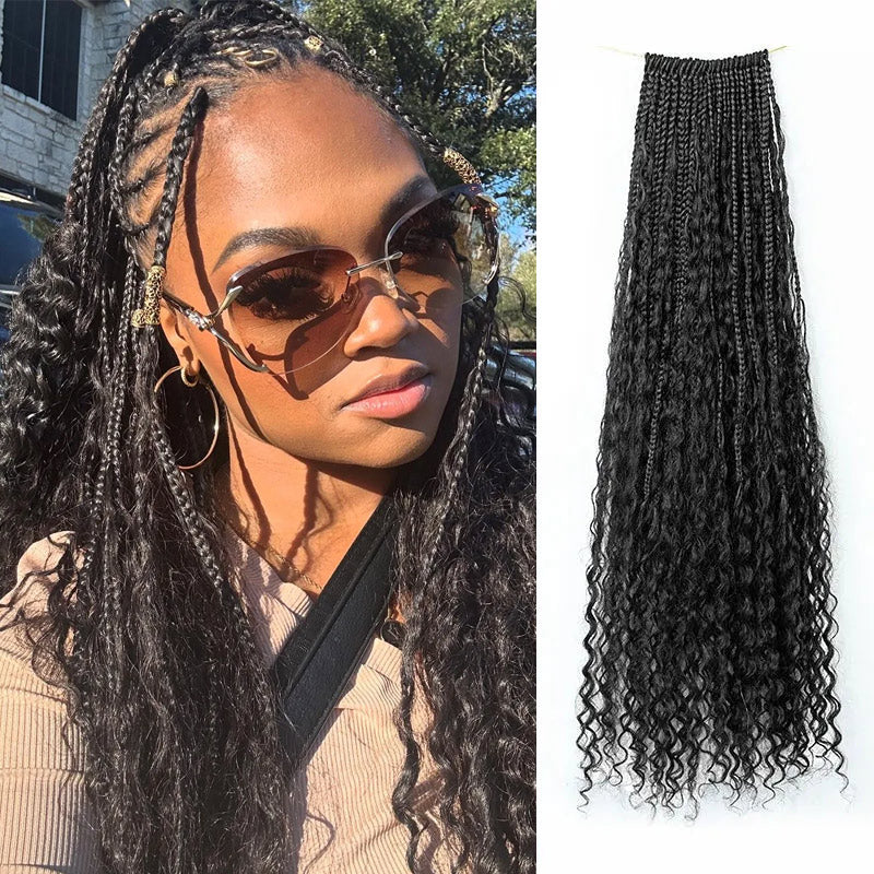 24 Inch Pre-Looped Crochet Boho Box Braids With Human Hair Curls