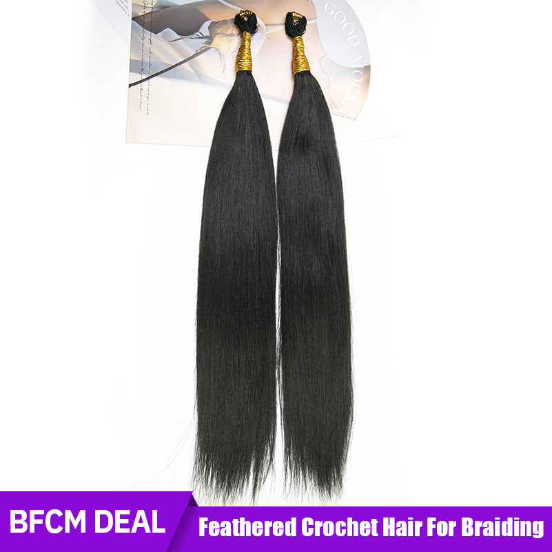 Feathered Slik Straight Crochet Human Hair For Braiding