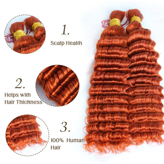 Bulk Human Hair For Braiding #350 Ginger Deep Wave