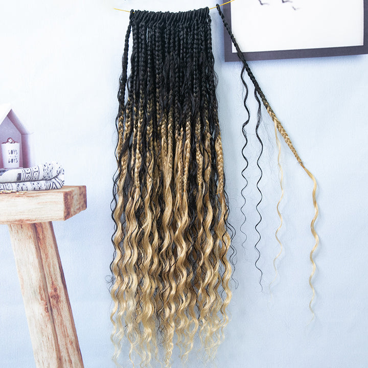 #S1B27/H27 Tresses au crochet style bohème avec boucles en cheveux humains 24 pouces 
