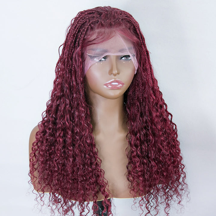 Burgundy Transparent Lace 100% Human Hair Braided Wig With Baby Hair