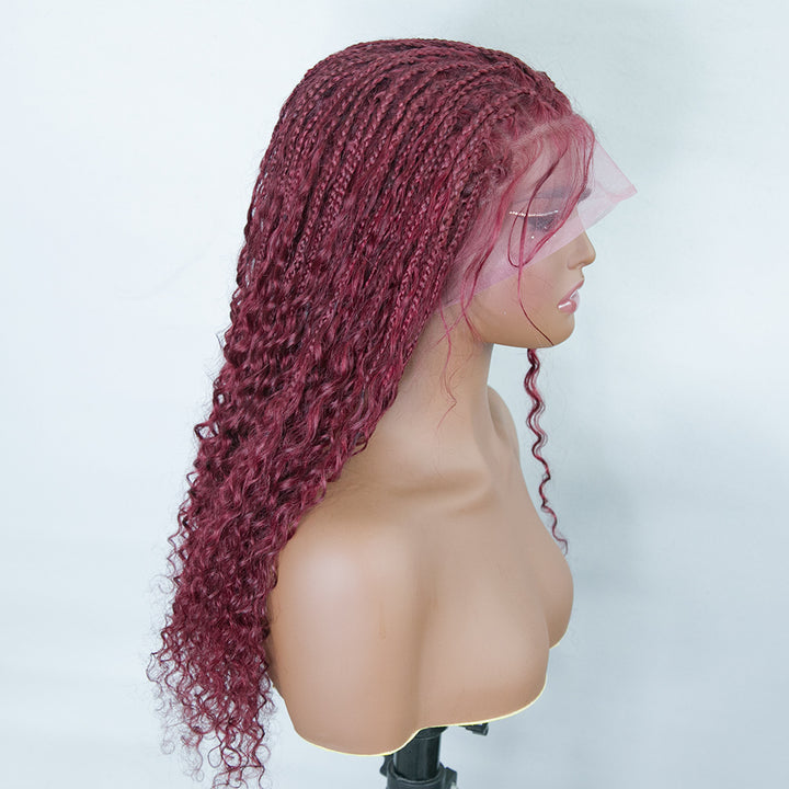 Burgundy Transparent Lace 100% Human Hair Braided Wig With Baby Hair