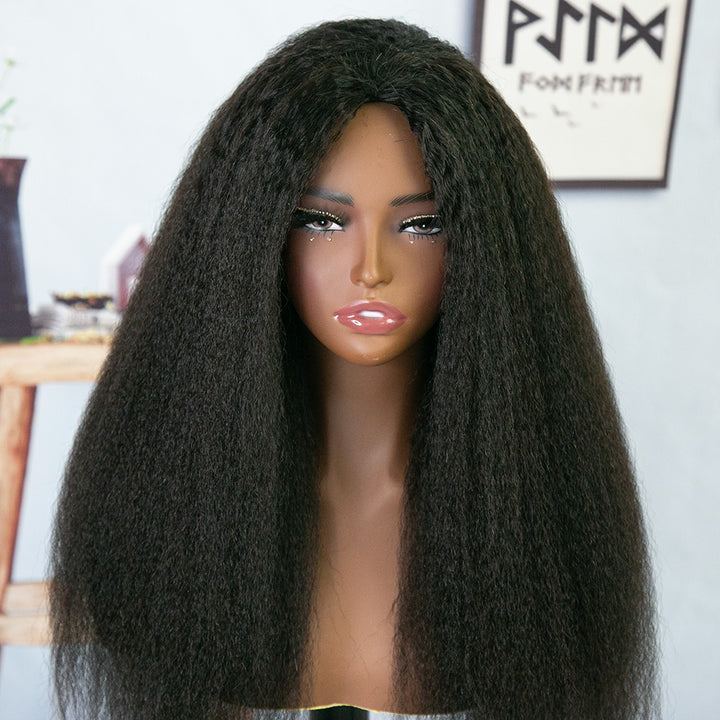 Kinky Straight 3/4 Half Wig Drawstring Flip Over Human Hair Wig
