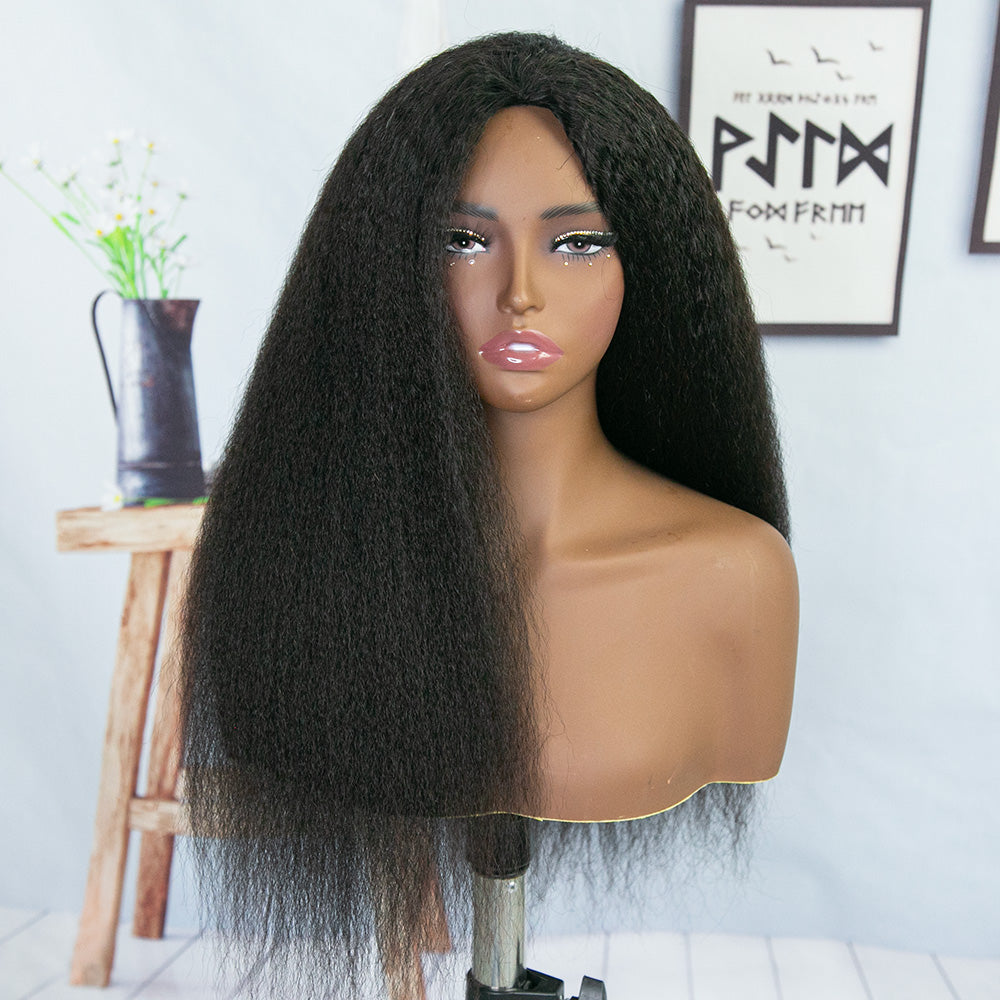 Kinky Straight 3/4 Half Wig Drawstring Flip Over Human Hair Wig1