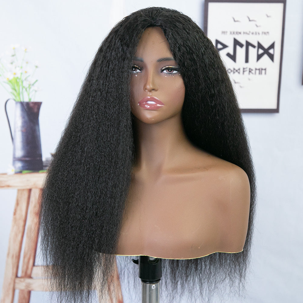 Kinky Straight 3/4 Half Wig Drawstring Flip Over Human Hair Wig2