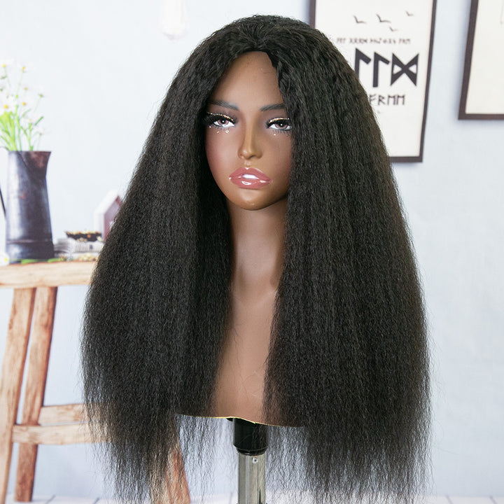 Kinky Straight 3/4 Half Wig Drawstring Flip Over Human Hair Wig3