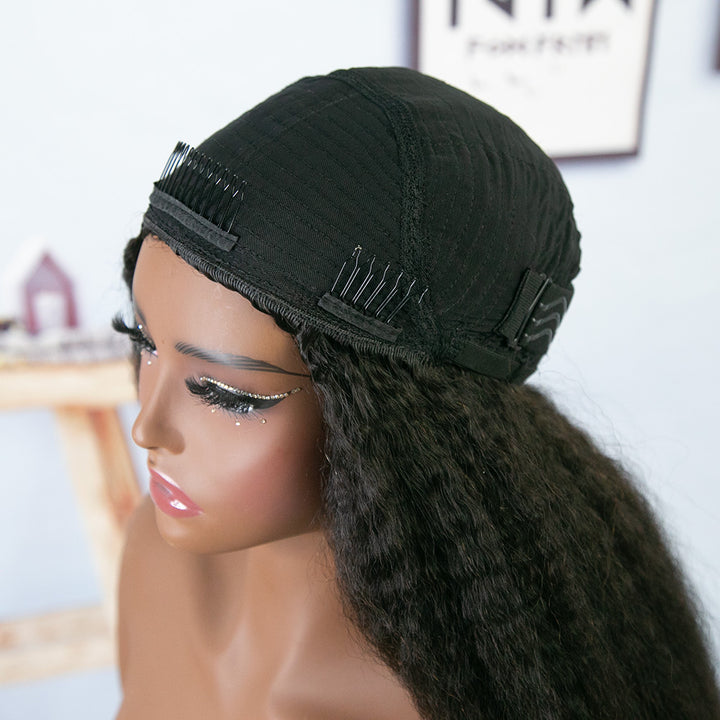 Kinky Straight 3/4 Half Wig Drawstring Flip Over Human Hair Wig4