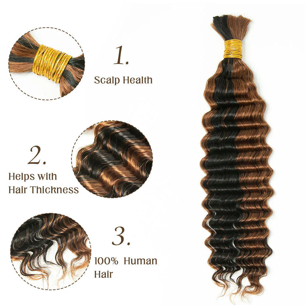 Bulk Human Hair For Braiding #Natural/30 Deep Wave