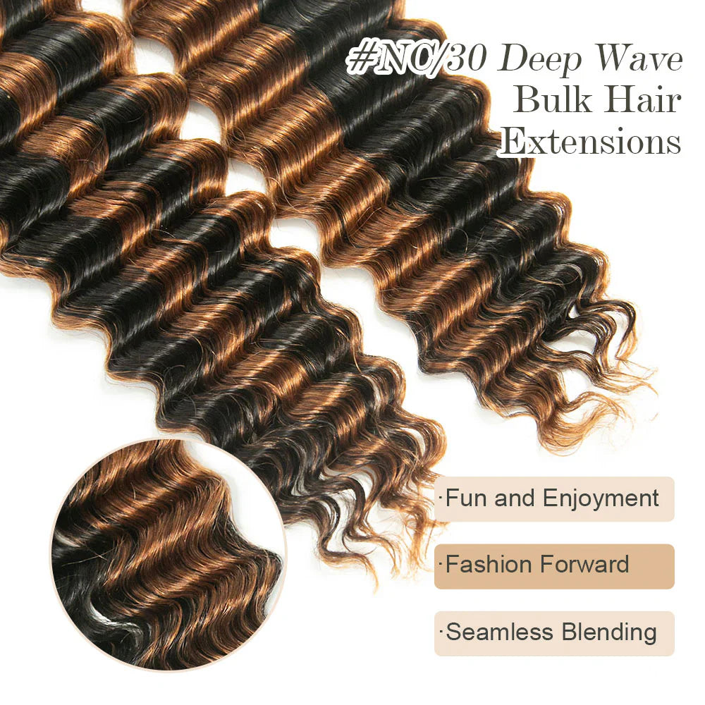 Bulk Human Hair For Braiding #Natural/30 Deep Wave