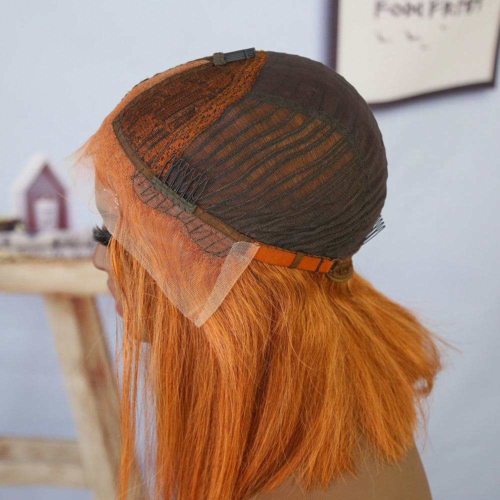 #Orange Straight 13x4 T PART bob wig human hair