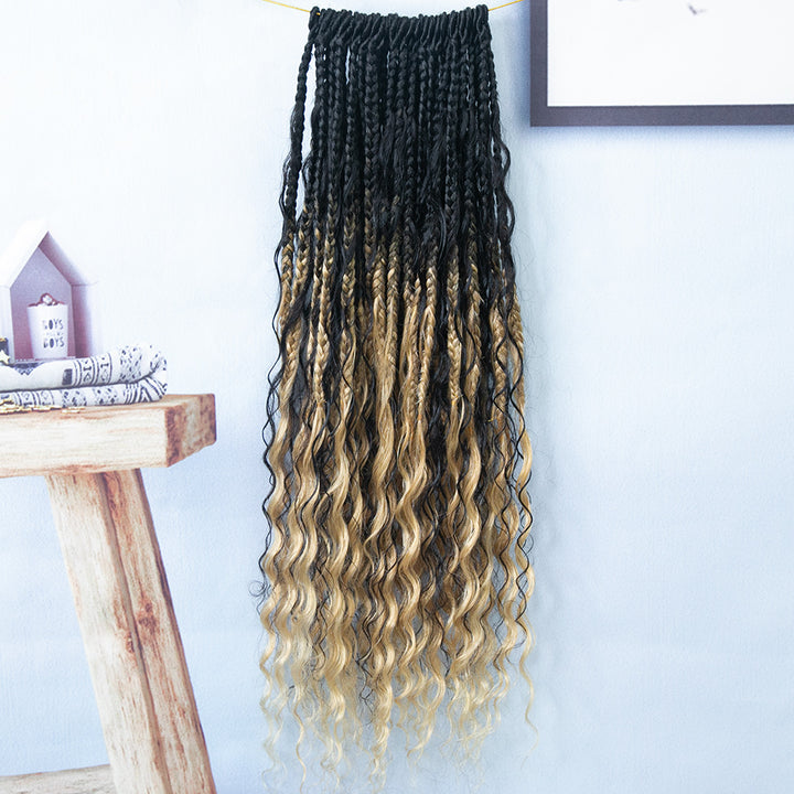 #SNC27/H27 Crochet Boho Box Braids With Human Hair Curls 18 Inch