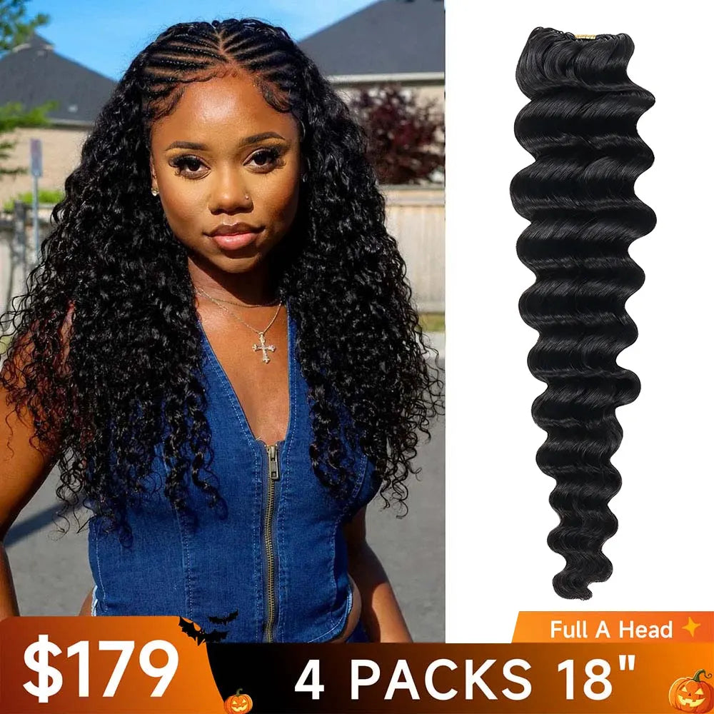 Soft flowy deep wave human hair crochet braids