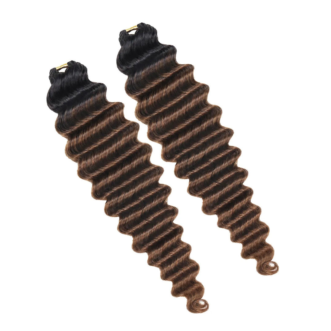 T1B/4 two-tone deep wave crochet hair human extensions
