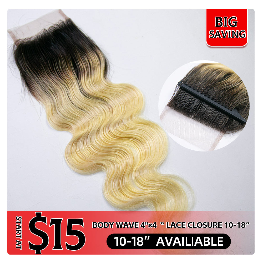 T1B/613 4" x 4" Lace Closure Body Wave Human Hair