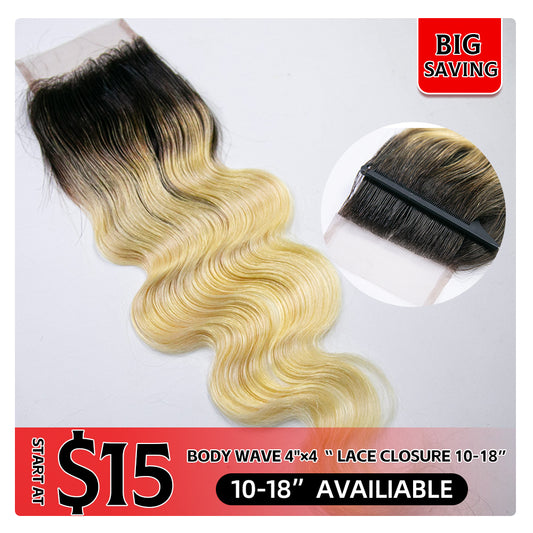 T1B/613 4" x 4" Lace Closure Body Wave Human Hair