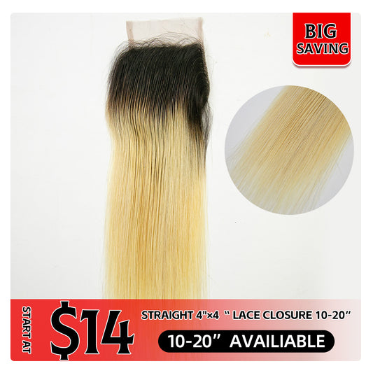  T1B/613 4" x 4" Lace Closure Straight Human Hair