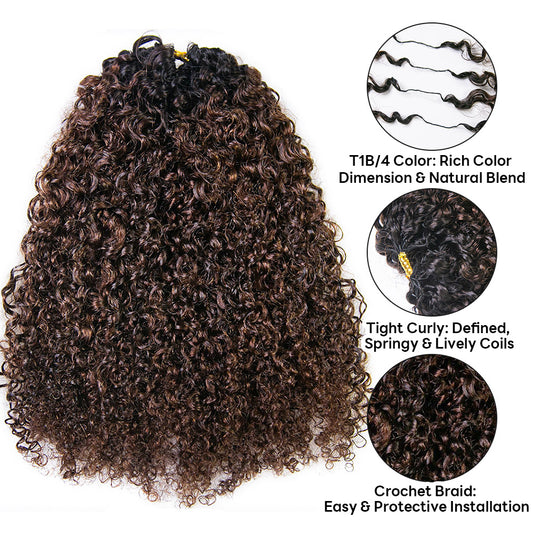 T1b/4 tight curly crochet human hair