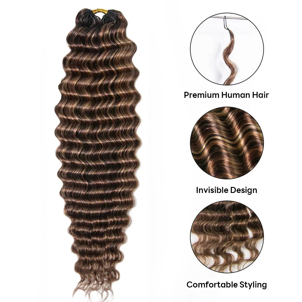 Three-tone brown deep wave crochet human hair