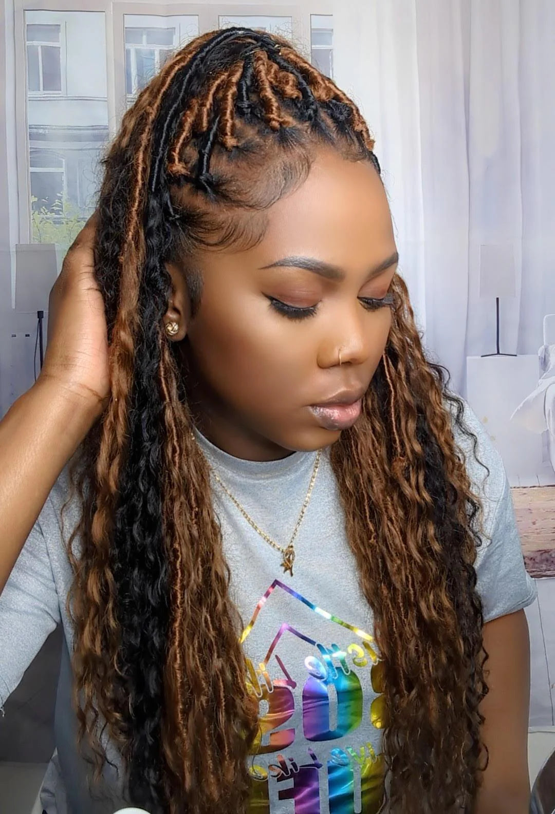 EAYON Boho Faux Locs Crochet Deep Wave Hair Mixed Natural Color