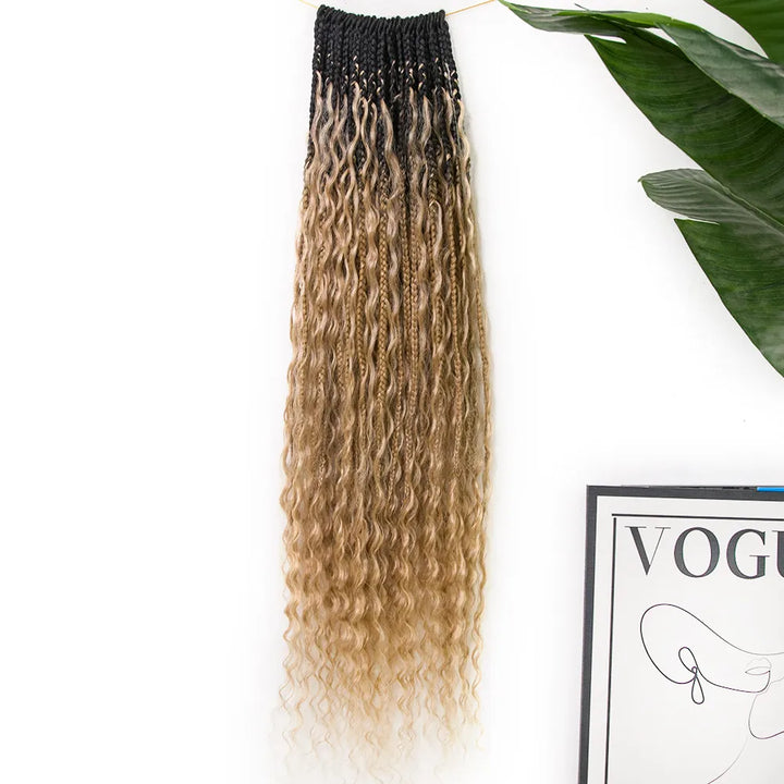 #S1B27/H27  Crochet Boho Box Braids With Human Hair Curls 24 Inch