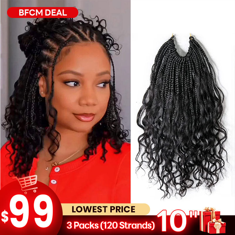 10 Inches Shorter Crochet Boho Box Braids Human Hair Curls