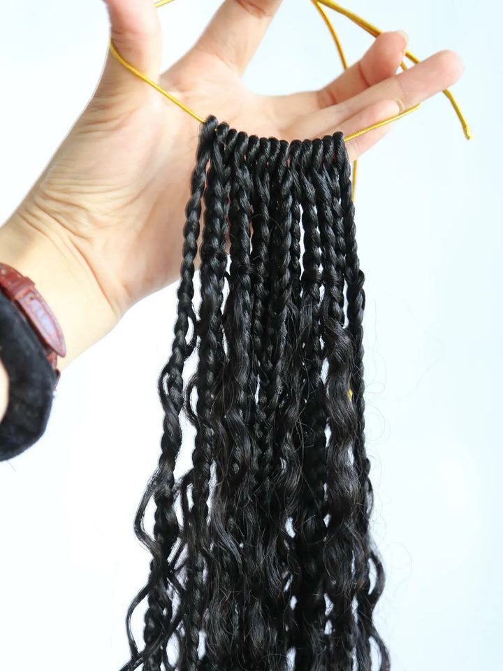 Pre-Looped Crochet Boho Box Braids With Human Hair Curls