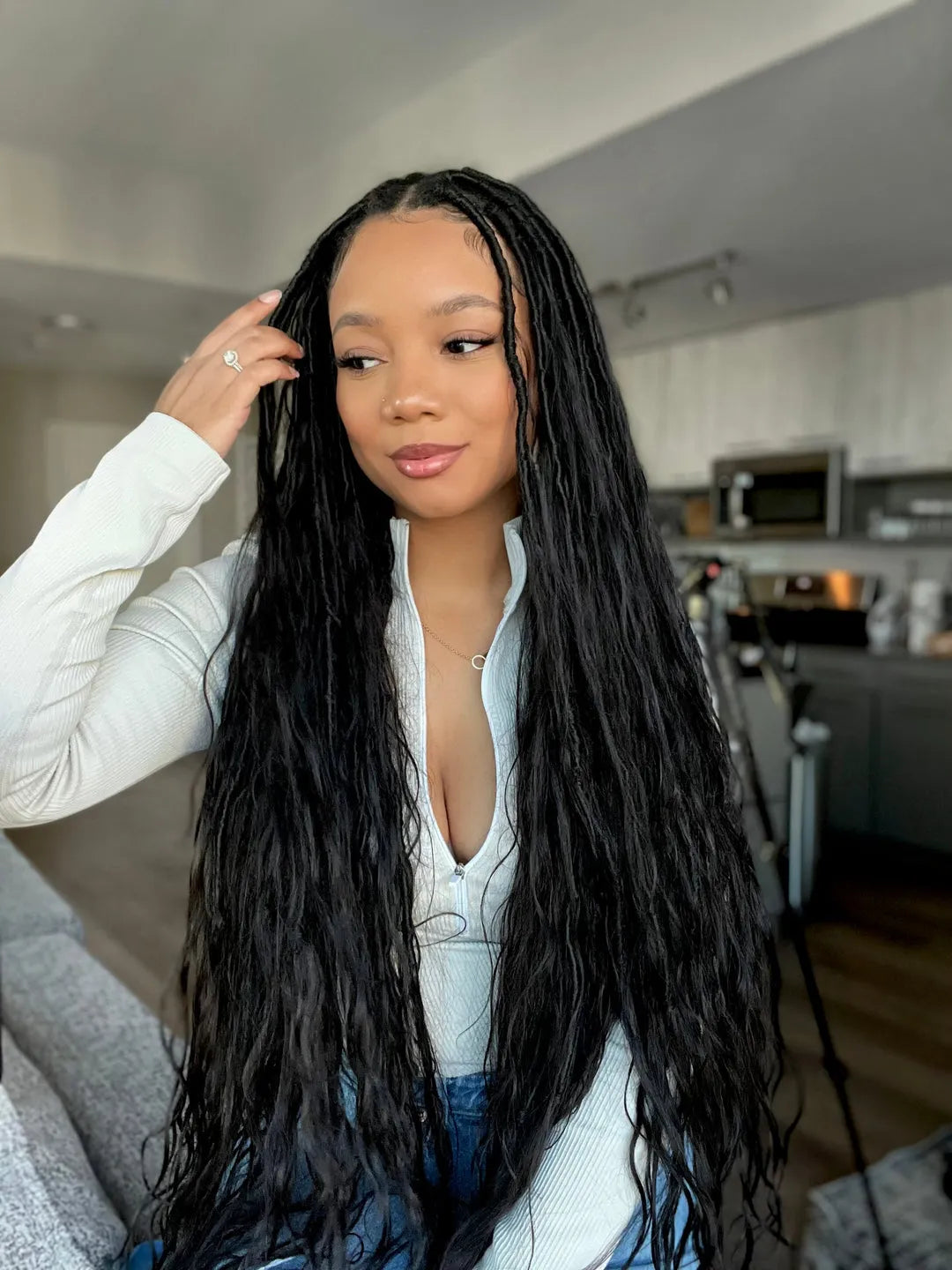 middle part crochet hair boho locs