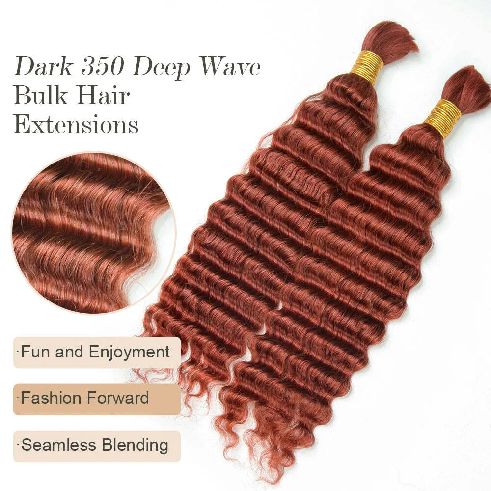 Dark Ginger 350 Color Deep Wave Bulk Human Hair For Braiding