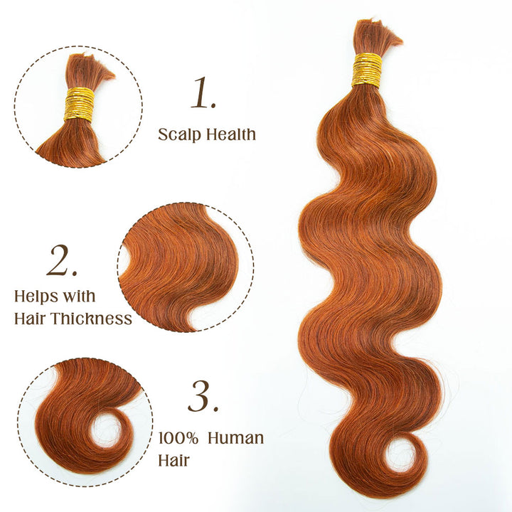 Bulk Human Hair For Braiding #350 Ginger Body Wave